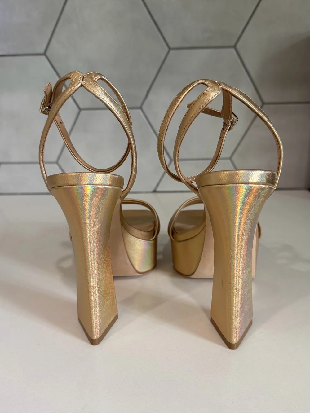 Badgley Mischka Gold Platform Sandal Block Heel